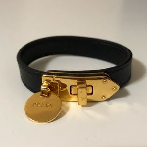 Prada Saffiano Leather Bracelet - SM - BLACK/GOLD